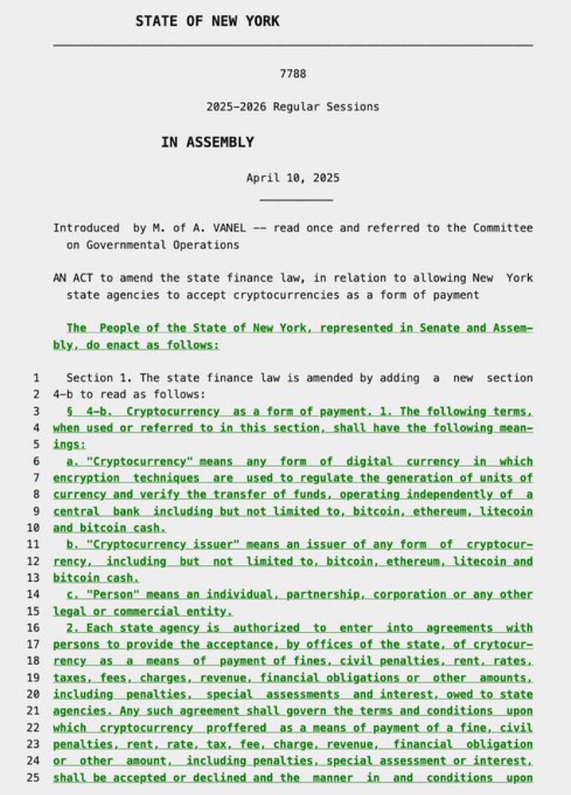 XRP_2026's tweet photo. 🇺🇸 Boooooooooooom: New York introduces a new bill to allow the state government to accept cryptocurrencies as a form of payment. $XRP https://t.co/5OEED8CPMk