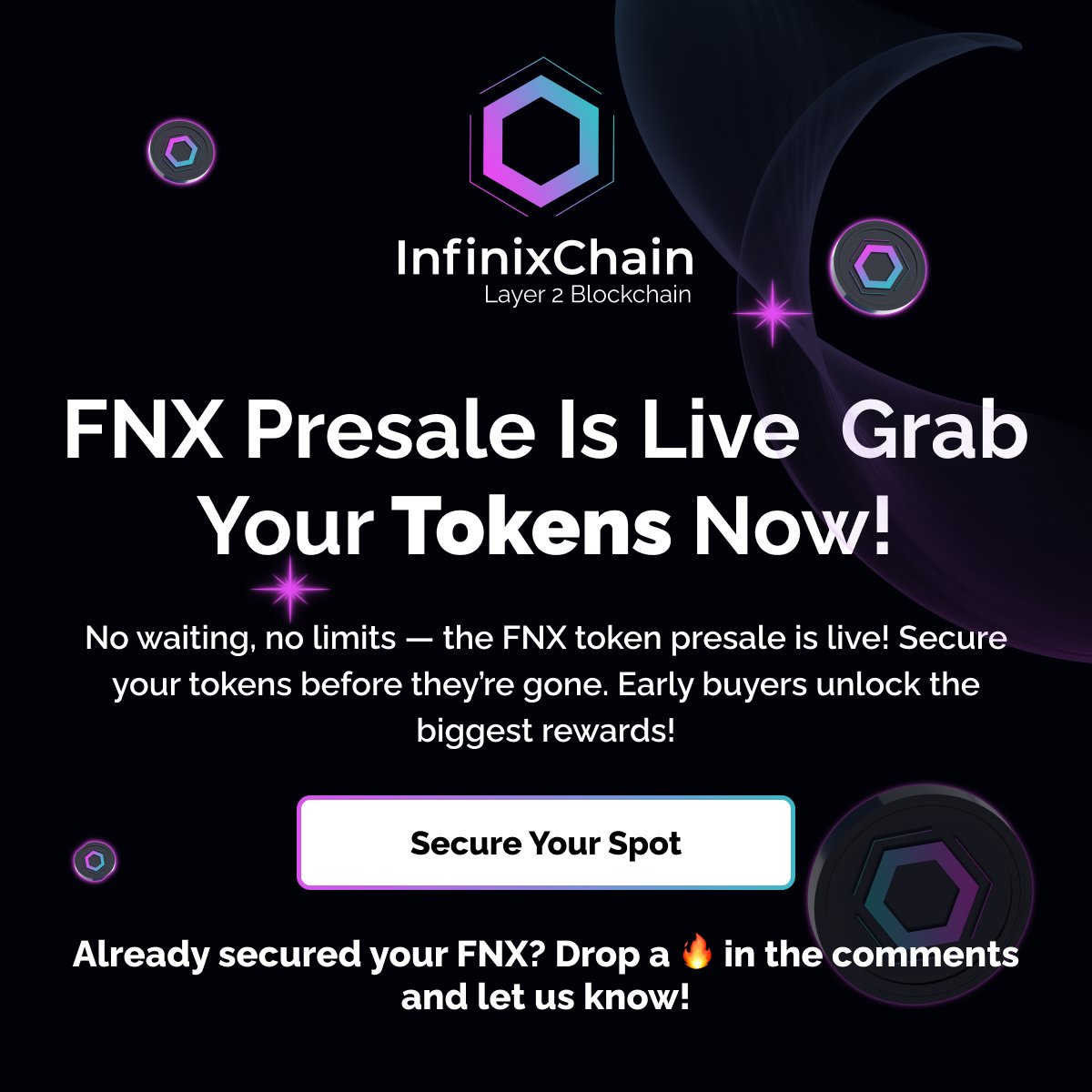 infinixchain's tweet photo. 🚀 FNX Presale is Live — Grab Your Tokens Now!

No waiting, no limits — the FNX token presale is officially live! Secure your tokens before they’re gone. Early buyers unlock the biggest rewards!

Already secured your FNX? Drop a 🔥 in the comments and let us know! 👇

🔗 https://t.co/CfqfJbIG9M

#InfinixChain #FNXPresale #CryptoHustle #DeFiRevolution #EarlyBird #CryptoCommunity