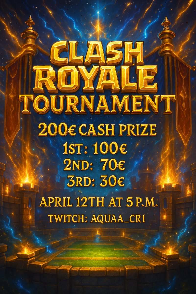 New Tournament! 

🥇€100🥈€70🥉€30 

April 12 at 5 PM 

Twitch: Aquaa_CR1 ( with <a href="/LeaveBait/">LeaveBait</a> )