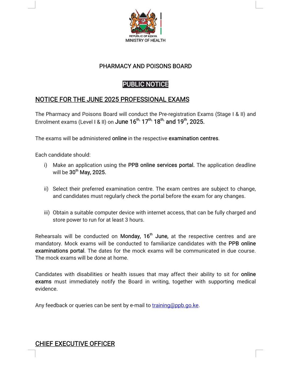 📢 PUBLIC NOTICE FOR THE JUNE 2025 PROFESSIONAL EXAMS