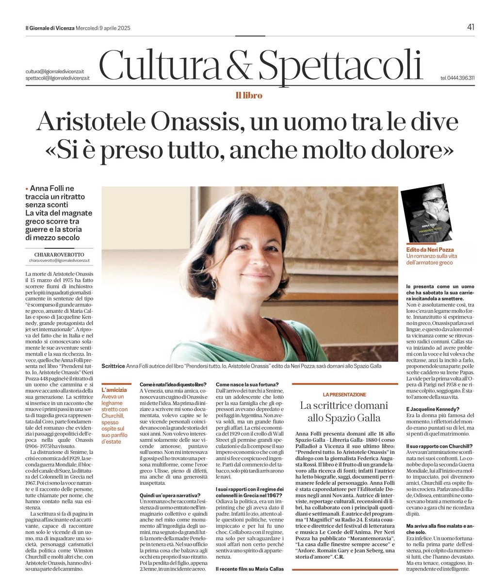 ⁦<a href="/GiornaleVicenza/">Il Giornale di Vicenza</a>⁩ ⁦<a href="/NeriPozza/">Neri Pozza</a>⁩ Anna Folli racconta la storia di Aristotele Onassis. Parte dagli eventi di un’epoca e ne esce un personaggio tutto da scoprire. Non solo affari e grandi storie d’amore, ma anche cultura, curiosità, amicizie, famiglia.