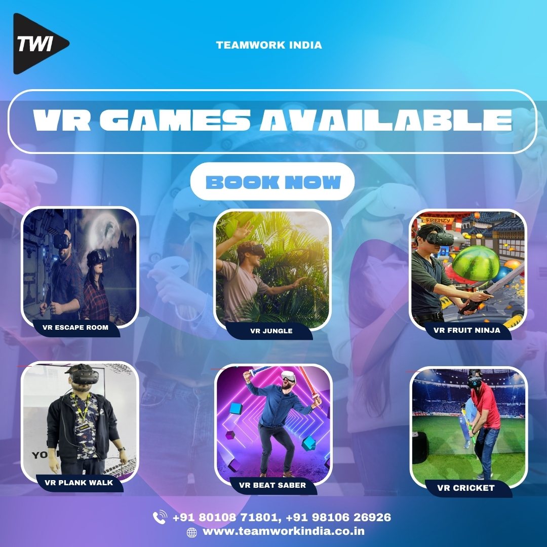 IndiaTeamwork's tweet photo. TeamWork India brings VR activities to your office!
Step into a new world of fun, bonding &amp; team challenges with your colleagues. 
Let’s take team building to the next level!
#TeamWorkIndia #VirtualReality #EmployeeEngagement #TeamBuilding #VRExperience #CorporateFun https://t.co/WjE6Q6heOe