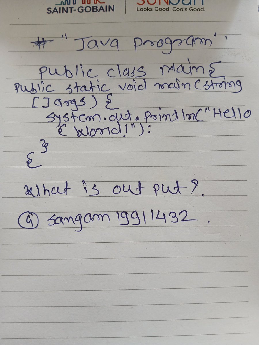 sangam19911432's tweet image. #Javaprogram
                  &quot;What&apos;s out put&quot;?.
@sangam19911432