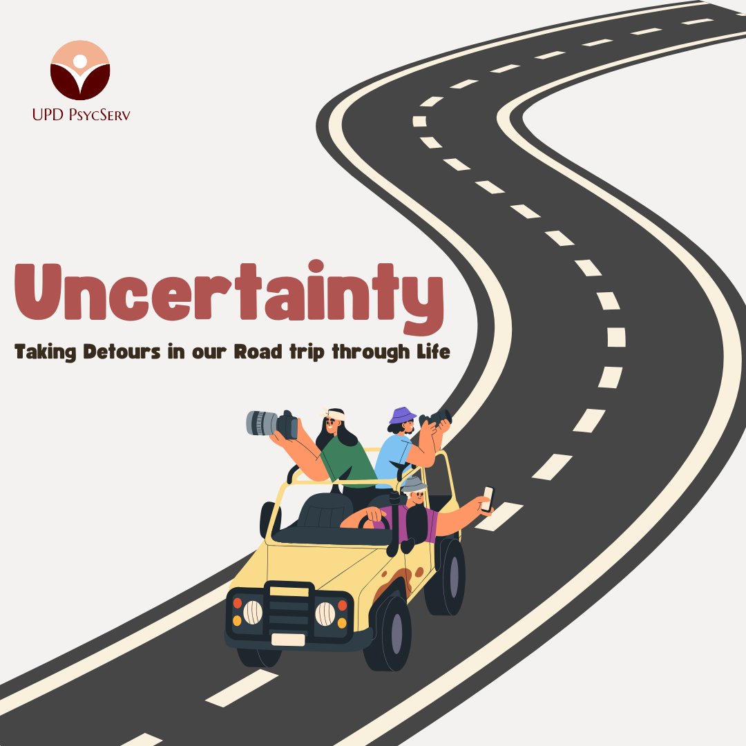 UPDPsycServ's tweet photo. Uncertainty: Taking Detours in our Road trip through Life

Uncertainty is similar to a small detour during a road trip. Acknowledging that new experiences are terrifying can be the first step in thriving in uncertain times.

(Content and graphics by Raffy Sunga) https://t.co/Hbn0KHpiLh