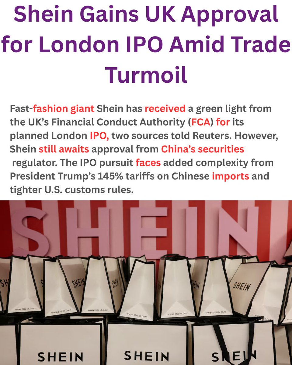 rareinfinitive's tweet image. A London listing would be a major step in Shein's global expansion.

#SheinIPO #LondonStockExchange #FCAApproval #FastFashion #ChinaTrade #GlobalMarkets #update #BreakingNews #TrumpTariffs #china @SHEIN_Official