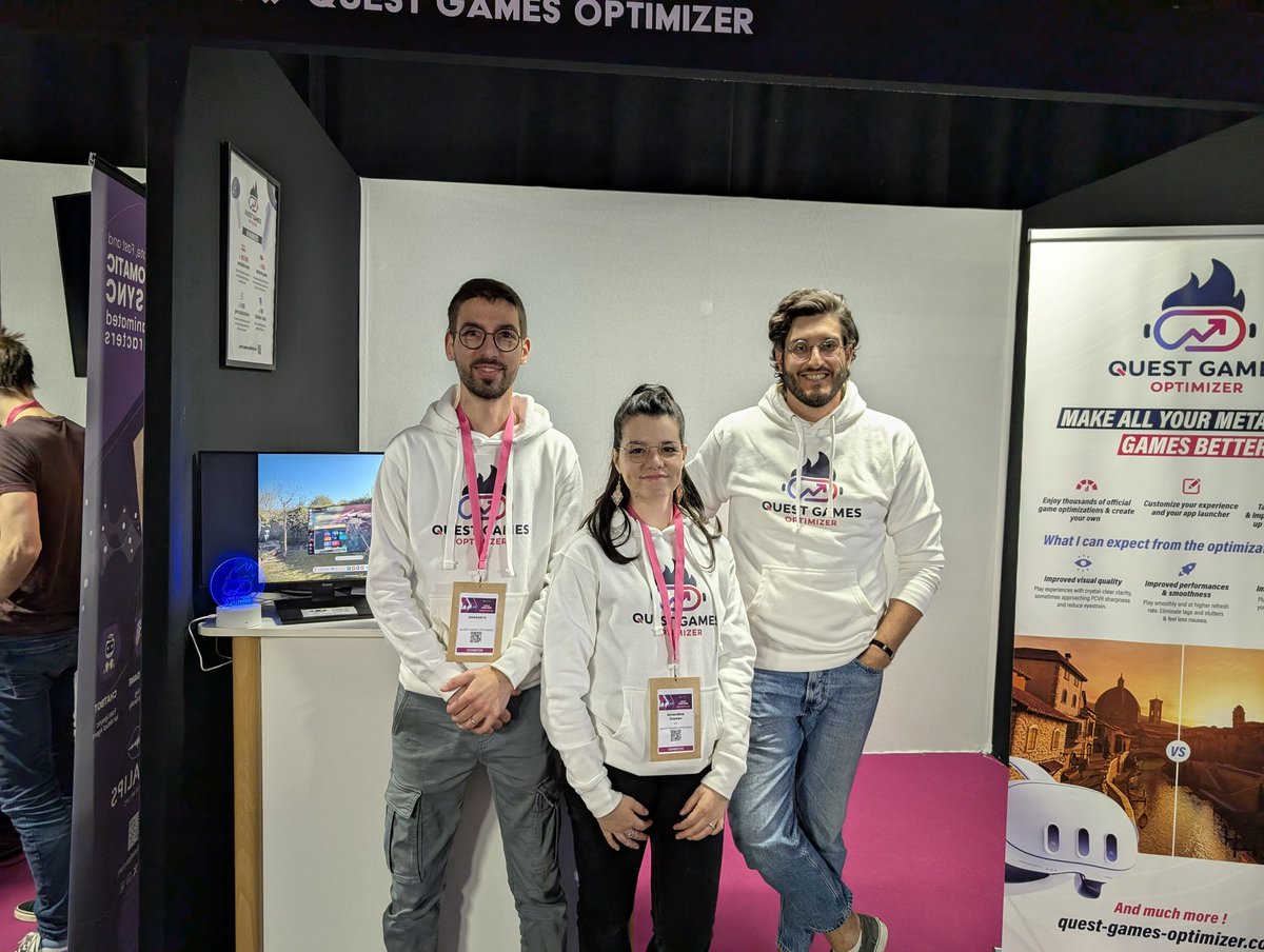 Anagan79's tweet image. Last day at @lavalvirtual with @vr_rames, @TechnoidFR &amp;amp; part of the QGO team 🤘 Quest Games Optimizer is a hit at the show 👍 We&apos;re officially stepping into B2B, with concrete opportunities already in motion! Come visit us at our booth — we&apos;re showcasing QGO &amp;amp; @RivalTechnology!