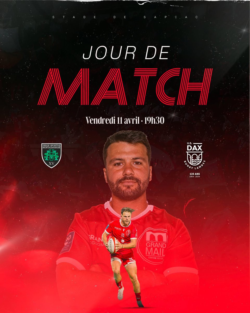 usdaxrugby's tweet photo. ๐ดโช๏ธ ๐๐ผ๐๐ฟ ๐ฑ๐ฒ ๐บ๐ฎ๐๐ฐ๐ต
๐ USM Sapiac
โ 19h30
๐๏ธ Stade de Sapiac
#ALLEZDAX #prod2 https://t.co/E5jnkKgugf
