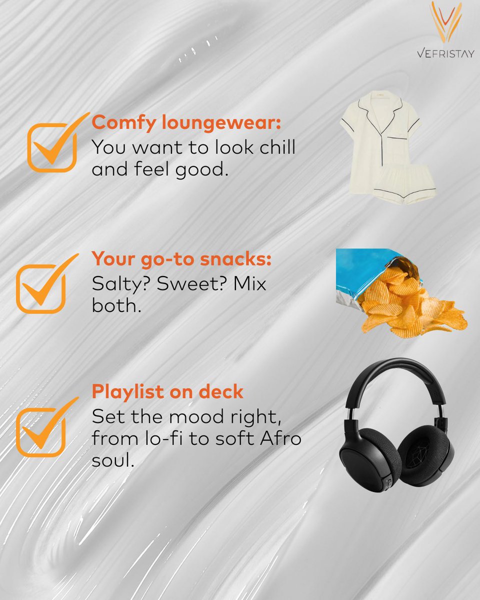 theVefristay's tweet image. Staycation packing 101: Don’t forget your charger, comfy fits &amp;amp; a good playlist. 

What’s your #1 must-have?
#vefristay #realestateinNigeria #shortletsinNigeria #Abujashortlets #staycation
