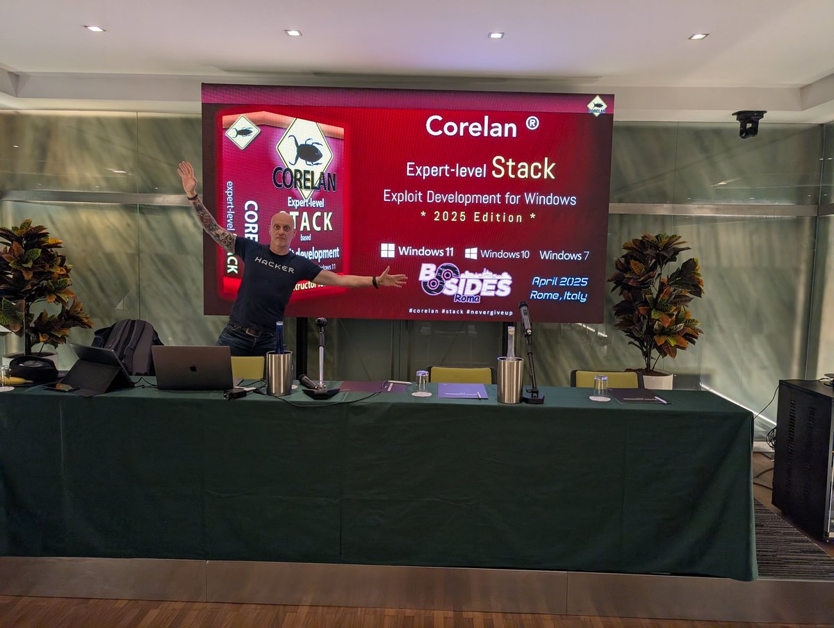 BSidesRoma (@bsidesroma) on Twitter photo Corelan Day 4 <a href="/corelanc0d3r/">ς๏гєɭคภς0๔3г (corelanc0d3r@infosec.exchange)</a> <a href="/BSidesItalia/">BSidesItalia</a> <a href="/BSidesRoma/">BSidesRoma</a> : All about the stack! Tackling buffer overflows and understanding how things really work under the hood. #ropchain #aslr #Corelan #ExploitDev #InfoSec #StackSmashing We are rocking!! Corelan Day 4 <a href="/corelanc0d3r/">ς๏гєɭคภς0๔3г (corelanc0d3r@infosec.exchange)</a> <a href="/BSidesItalia/">BSidesItalia</a> <a href="/BSidesRoma/">BSidesRoma</a> : All about the stack! Tackling buffer overflows and understanding how things really work under the hood. #ropchain #aslr #Corelan #ExploitDev #InfoSec #StackSmashing We are rocking!!