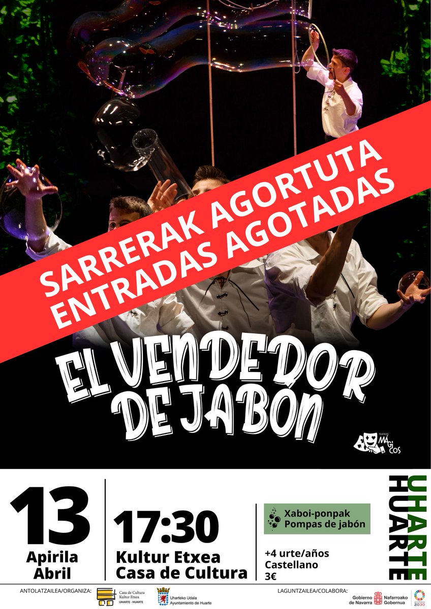 ‼️Xaboi-ponpen ikuskizunerako sarrerak agortuta

‼️Entradas agotadas para el espectáculo de pompas de jabón

<a href="/Uharteko_Udala/">Ayuntamiento Huarte</a>