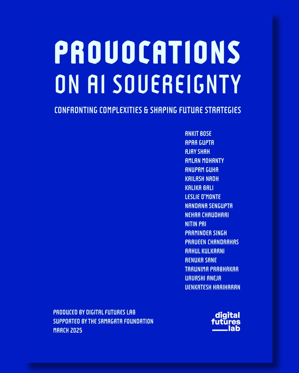 🧵What’s next for India’s AI Sovereignty? The conversation has only just begun.

Our report, ‘Provocations on AI Sovereignty’ emphasises that AI sovereignty mustn't be reduced to infrastructure or nationalism &amp; must centre public interest, ethical governance &amp; global cooperation: