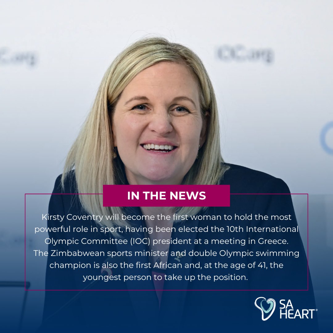 Kirsty Coventry, first African IOC president, could boost health advocacy in SA—30 mins of daily activity cuts heart disease risk by 20%.