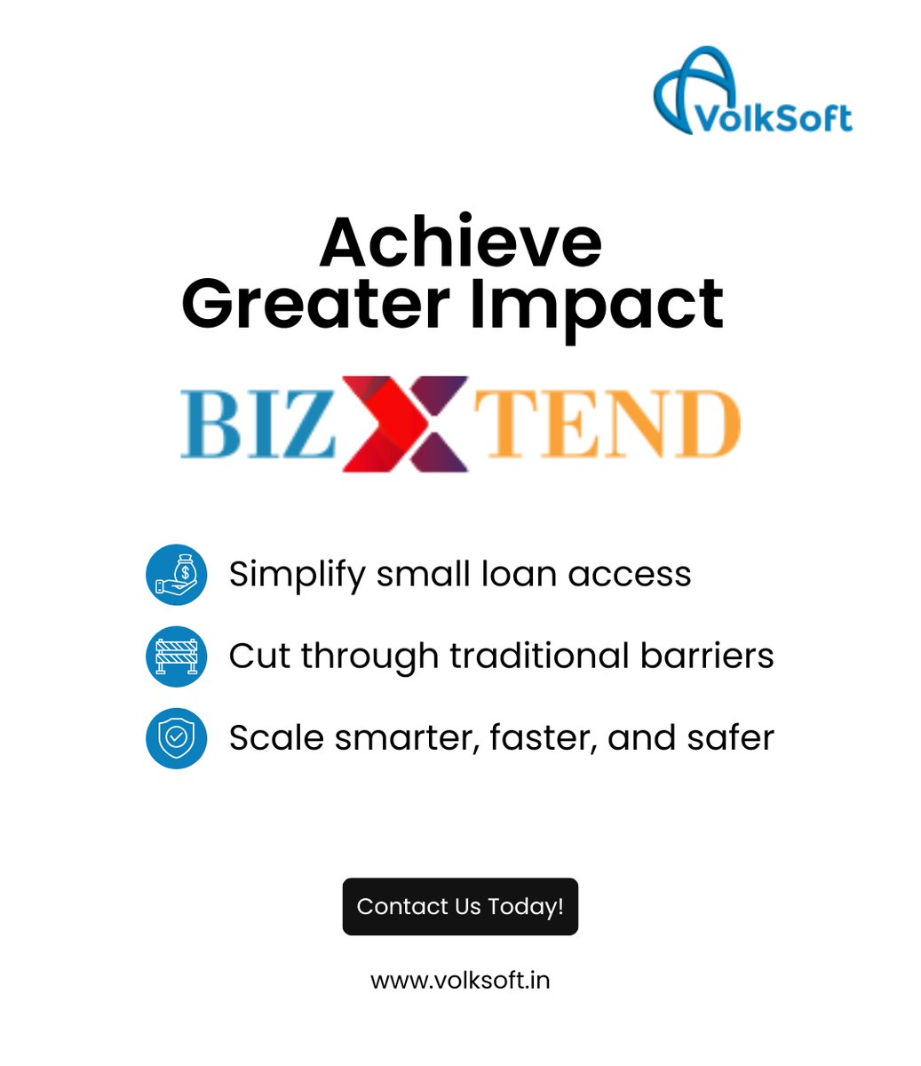 _VolkSoft's tweet image. With BizXtend, microfinance institutions can streamline loan management reduce turnaround time &amp;amp; enable financial inclusion for underserved communities.

Visit volksoft.in to learn more!

#VolkSoft #TechForLending #LendingSoftware #BizXtend #FinancialInclusion