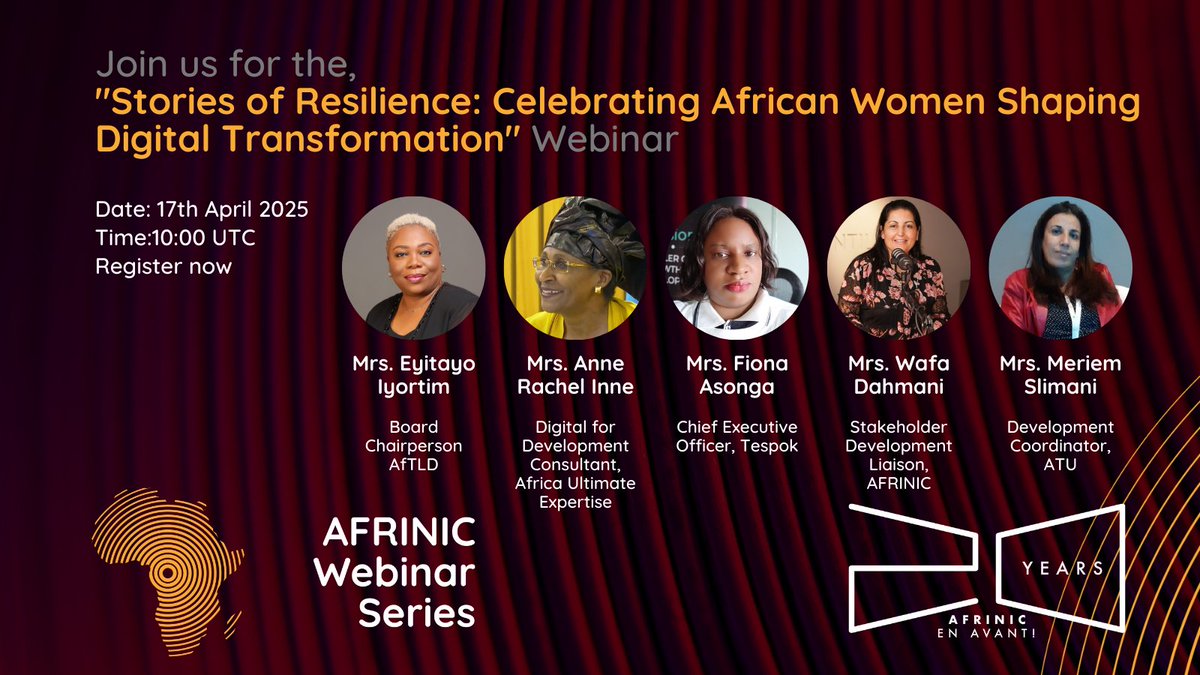 Join us as we celebrate African women in ICT who are leading innovation and inspiring the next generation. Meet the women who’ve been there, done that—and are still breaking barriers. Be part of the conversation! Register here&gt;&gt; bit.ly/register-AFRIN…