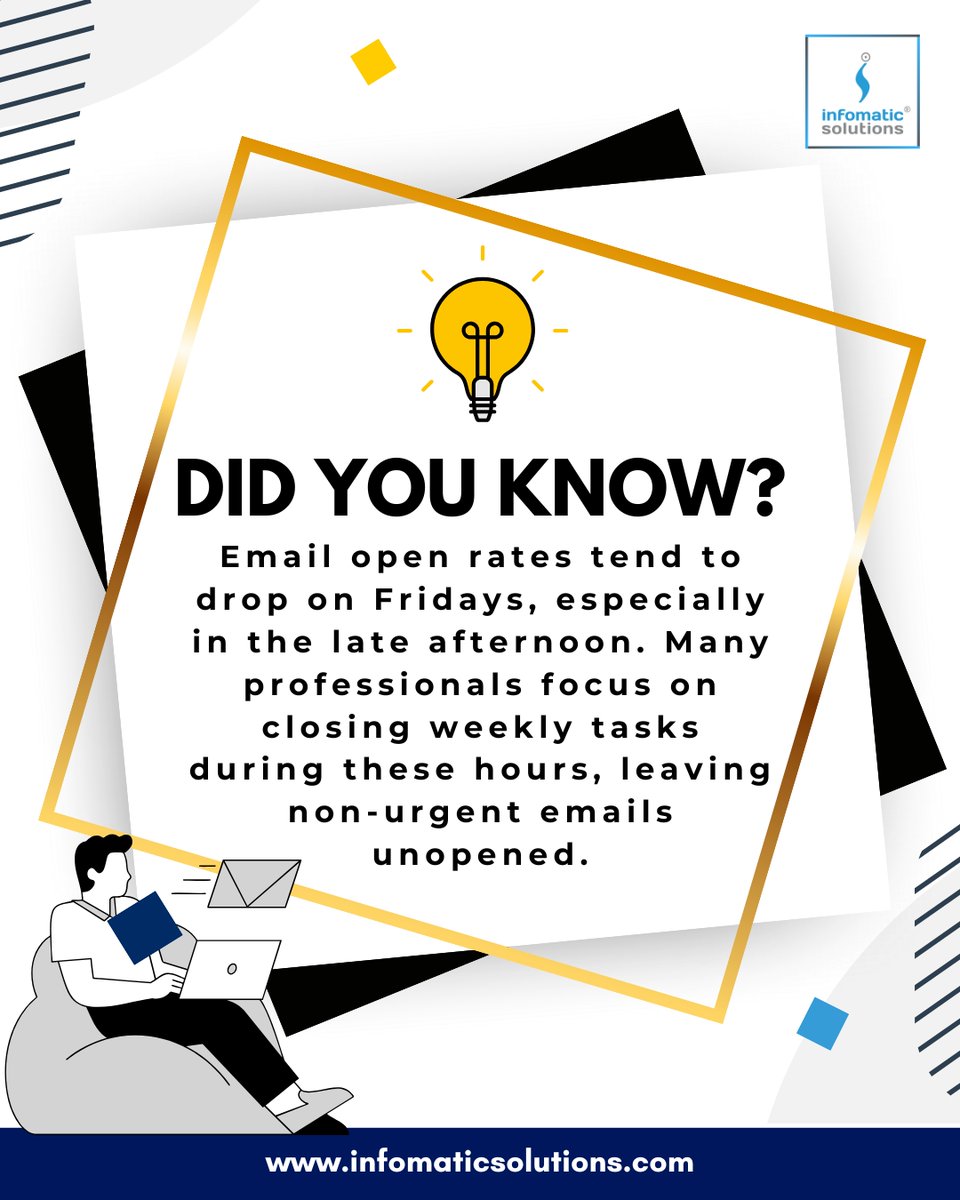 Infomatic_Sol's tweet photo. Did you know your #Friday afternoon email probably ends up in the “I'll read it later” pile? 😅 Most folks are wrapping up their week, not their inbox! So, if it’s important—send it early or risk being ghosted till #Monday. 📬
#EmailTips #FridayFails #InfomaticSolutions #Monday https://t.co/vJ0eXA1JqC
