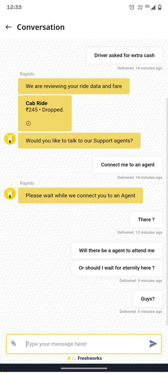 abhinavmalik85's tweet photo. @RapidoCares it takes 16 mins for your agent to attend ? 
How much time do you guys think we have , to wait, to get issues resolved arising in your tech and drivers ? https://t.co/Cs1VgFgkbk
