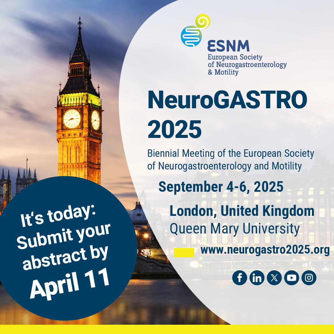 🚨 Today's the day! Final call for abstract submissions for #NeuroGASTRO2025. Submit your research NOW to showcase your work and make valuable connections with peers from around the world! Looking forward to see you in September in #London! 
Submit here: neurogastro2025.org/abstracts-subm…