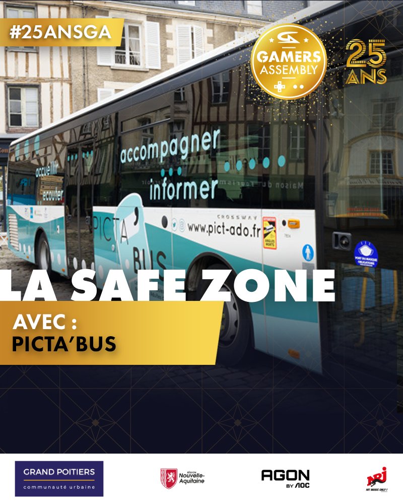 GamersAssembly's tweet photo. Découvre la Safe Zone, un espace de soutien et de prévention ouvert à tous aux #25ANSGA !

En partenariat avec @pictado86, ce bus aménagé sur l'esplanade te permet de parler d'inclusion, de santé mentale et de cyberharcèlement avec des associations comme @eenfance et @wig_fr 🫂 https://t.co/KTu7BknILQ