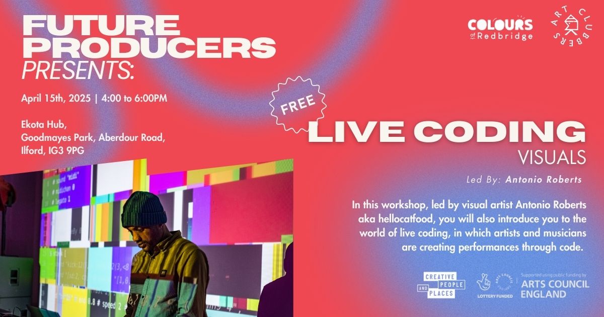 💻 Live Coding Visuals &amp; Audio

Create wild live visuals with code!
Learn Hydra with @hellocatfood &amp; explore the world of VJing + Algoraves 🎛️✨

For ages 16–25 (25+ welcome!)
No experience needed. BYO laptop + headset

Sign up 👉 ow.ly/rPTr50VyJ2i