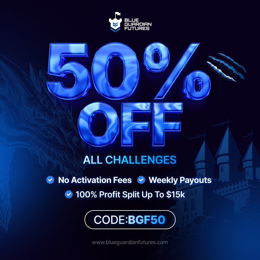 50% OFF Discount for a limited time only! 

💙 NO Activation Fees
💙 Weekly Payouts
💙 100% Profit Split

Use code "BGF50" at checkout.blueguardianfutures.com/ref/63/