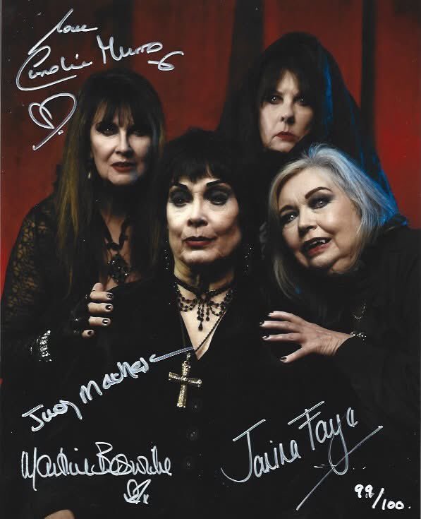 Caroline Munro, Martine Beswicke, Judy Matheson and Janina Faye in an EXCLUSIVE photoshoot by professional photographer Rick Jones of Horrify Me one of the most creative and unusual studios in the UK!  

A LIMITED EDITION of 100 photos have been produced all signed In Person .