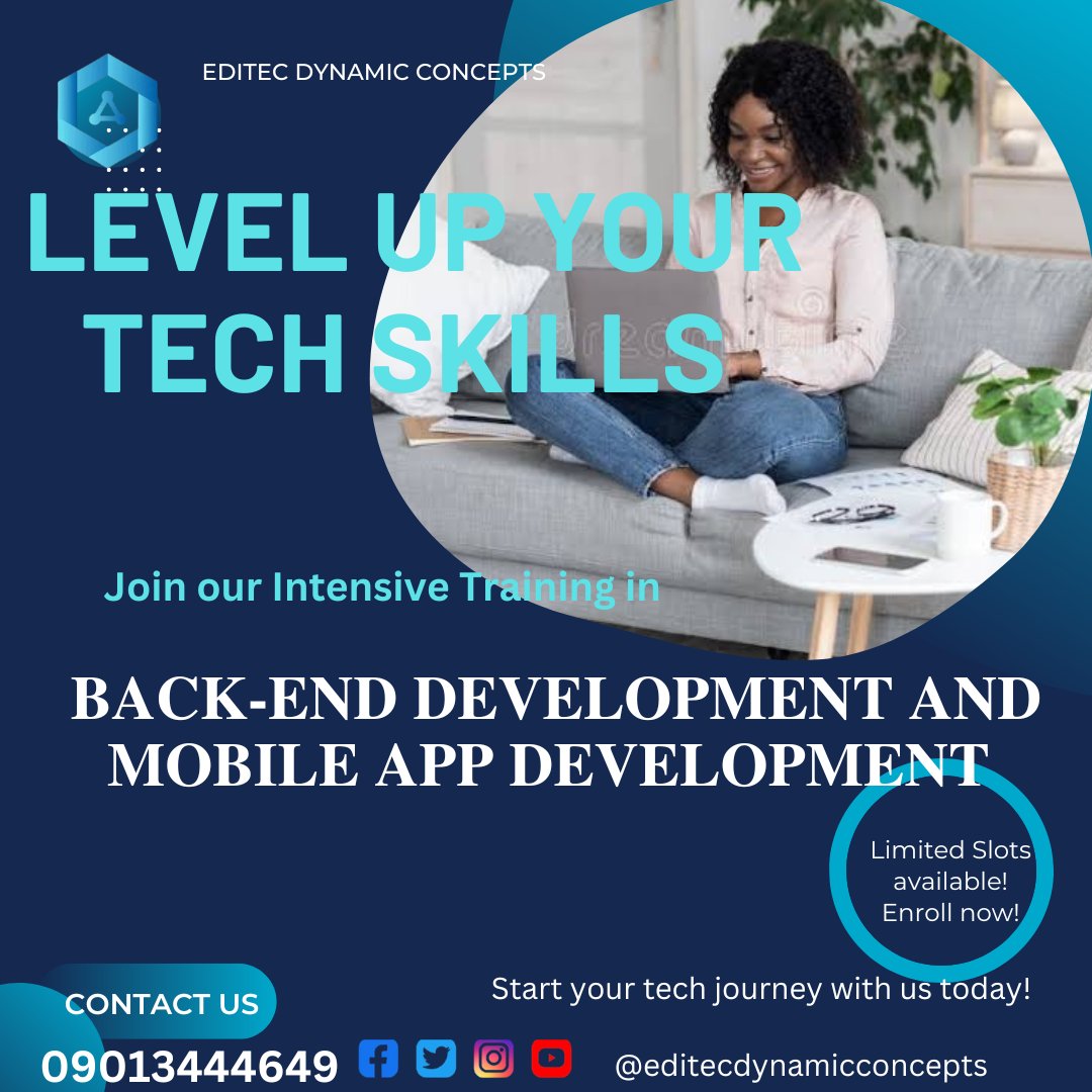 Editecconcepts's tweet photo. Ready to Build the Next Big Thing?
Get hands-on experience, mentorship, and career support to launch your tech career.
Limited slots available – Enroll now!
#TechTraining #BackendDevelopment #MobileAppDevelopment #EditecDynamic #LearnToCode #TechSkills #CareerGrowth #NigeriaTech https://t.co/LmkWlyjwTd
