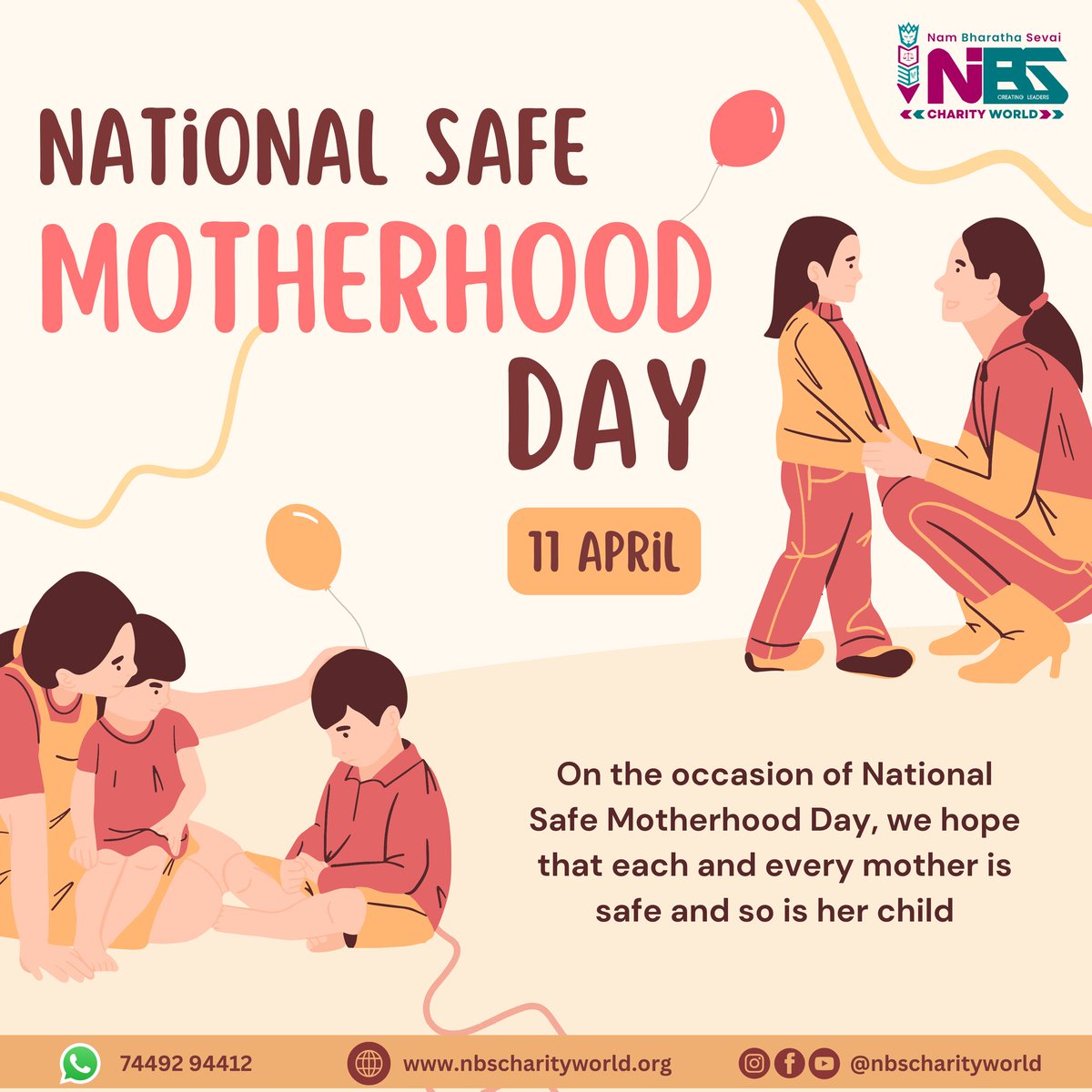 NBSCHARITYWORLD's tweet photo. Honoring every mother this National Safe Motherhood Day by raising awareness for safe pregnancies, quality healthcare, and empowered motherhood. 💖🌸👩‍⚕️👶

#nbs #NationalSafeMotherhoodDay #SafeMotherhood #MaternalHealth #HealthyMoms #PregnancyCare #MotherhoodMatters #WomensHealth https://t.co/NC8rAs7Vt2
