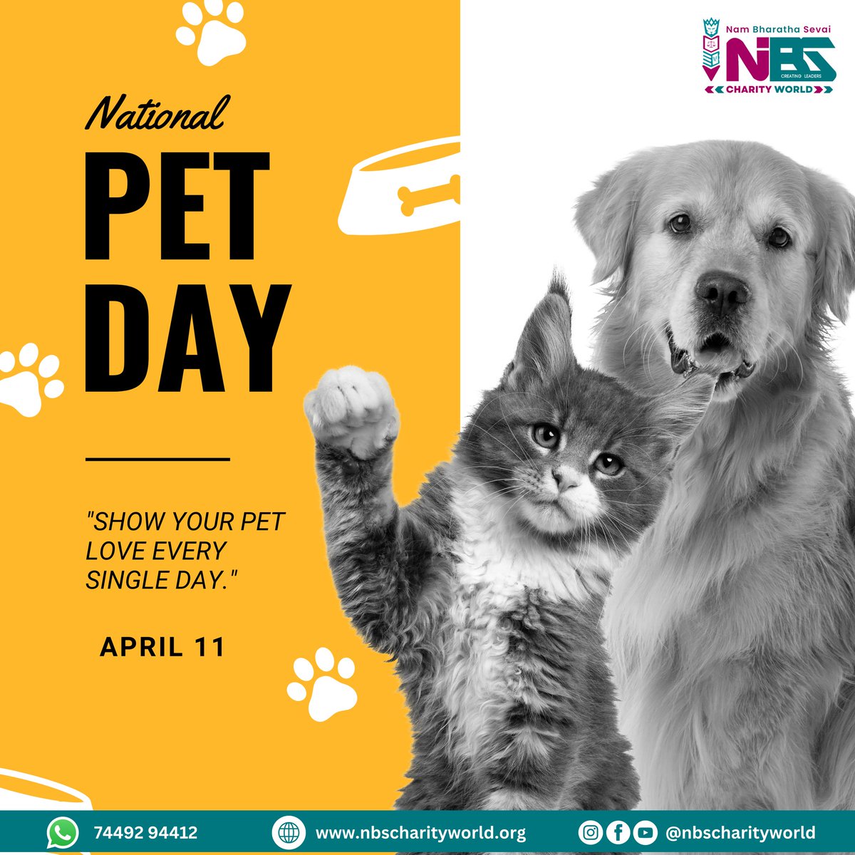 NBSCHARITYWORLD's tweet photo. Celebrating the unconditional love, joy, and companionship our furry friends bring into our lives on this National Pet Day! 🐾❤️🐶🐱

#nbs #NationalPetDay #PetLove #FurryFriends #PetLovers #PetDayCelebration #PetsAreFamily #AdoptDontShop #PetCare #HappyPetDay #AnimalLovers https://t.co/gFpcJQJb1n