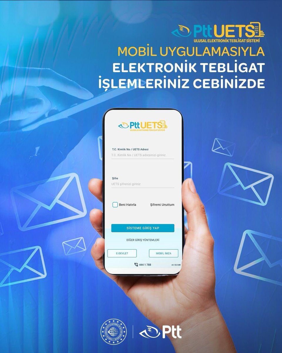 PTTKurumsal's tweet photo. #UETS hizmetimiz ile tebligatlarınıza günün her saati elektronik olarak erişim sağlayabilir, işlemlerinizi #PTT güvencesiyle gerçekleştirmenin keyfini çıkarabilirsiniz.
Mobil uygulamamızı indirmek için ⬇️
App Store ➡️ https://t.co/aojGMD7NZB
Play Store ➡️ https://t.co/zyghxWulOh
#TürkiyeHızlanıyor🇹🇷