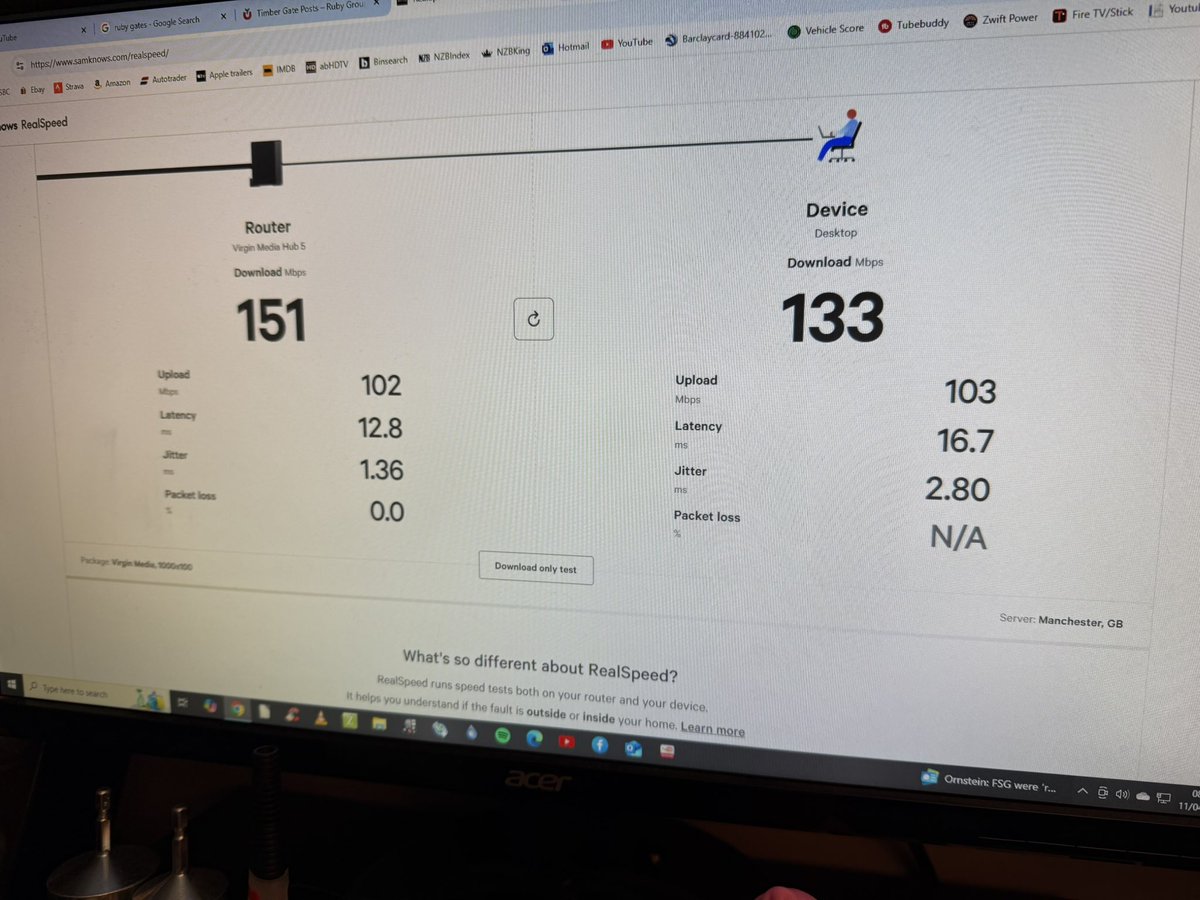 The <a href="/virginmedia/">Virgin Media ❤️</a> speed issues continues with this mornings speed test on my 1000gig connection..🤣🤦🏻‍♂️🤦🏻‍♂️
3 engineers, 2 routers later and this is it

I’m sure <a href="/bt_uk/">BT</a> <a href="/skytv/">Sky TV</a> and all the other providers are better than this……