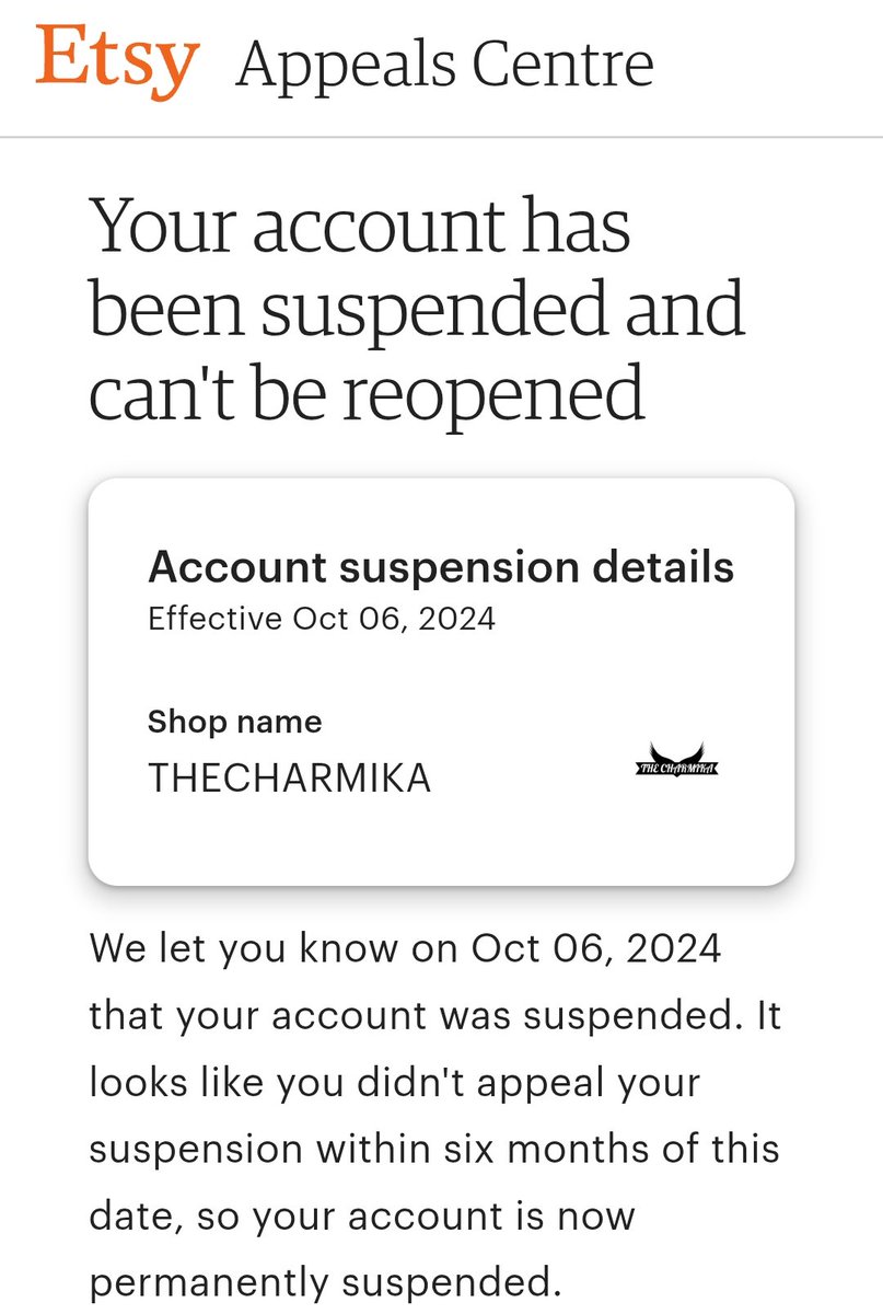 TheCharmika's tweet photo. @Etsy we create multiple appeal but etsy can not reply on appeal . Now etsy team says you did no appeal in six months . It is very disappointing that we provide such service I am the manufacturer and I have video proof of it but I am not getting any reply from there. Help please? https://t.co/NnKvqrZgiU