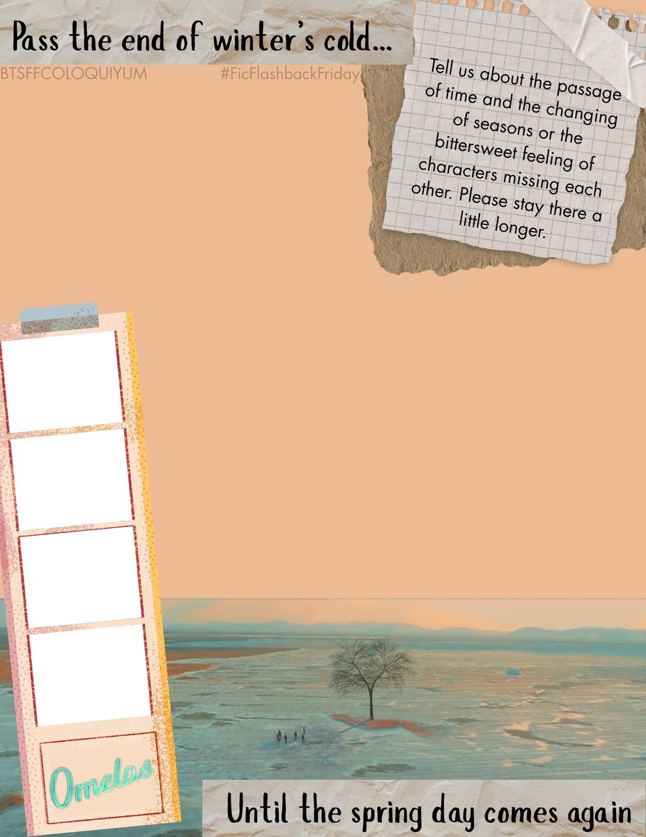 btsffcolloquium's tweet photo. Happy #FicFlashbackFriday!
This week's template invokes the spirit of our beloved Spring Day 🌸
Writers, you can use this template to highlight one of your past fics 🥹 Quote us, then add your post to the replies to be included in our master thread.
Don't forget the fic link! https://t.co/3tkkBMCRgu