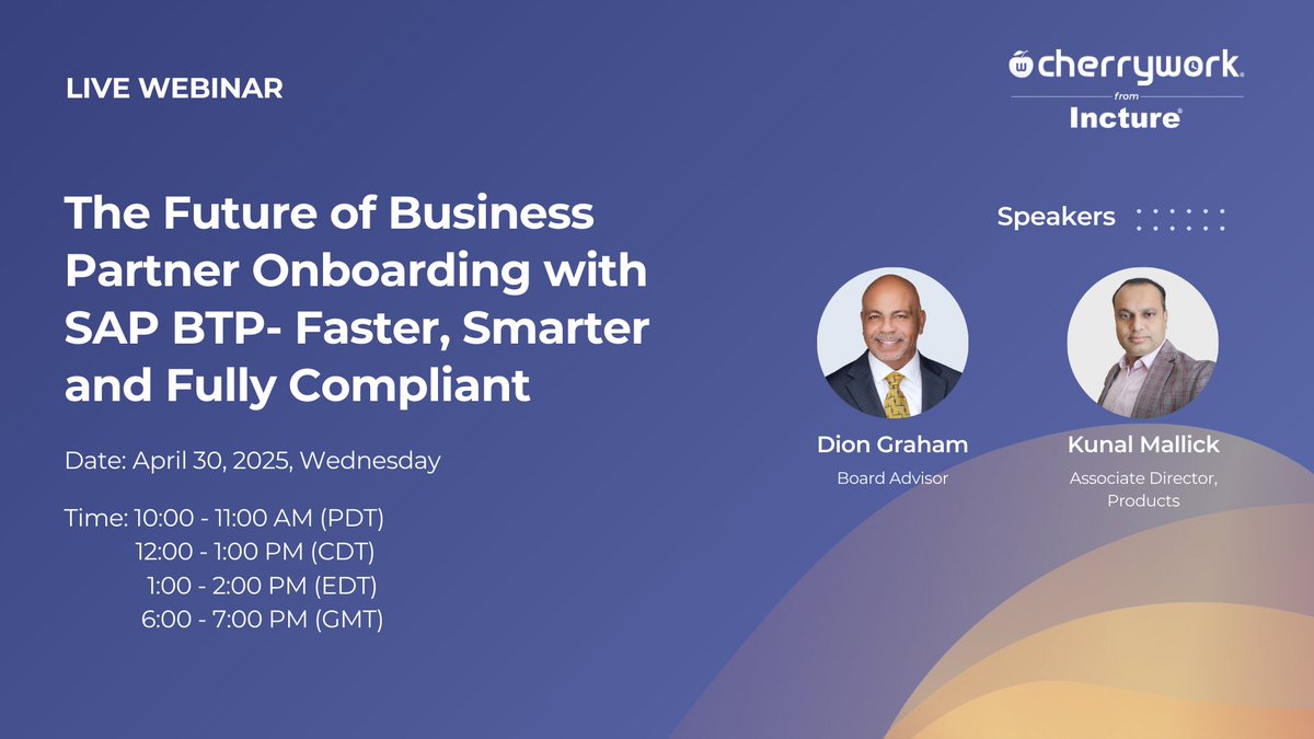 incture's tweet photo. Incture is hosting The Future of Business Partner Onboarding with SAP BTP. Make sure to attend it on April 30. https://t.co/FaNvYiAE40 https://t.co/t2jIZ15Yly