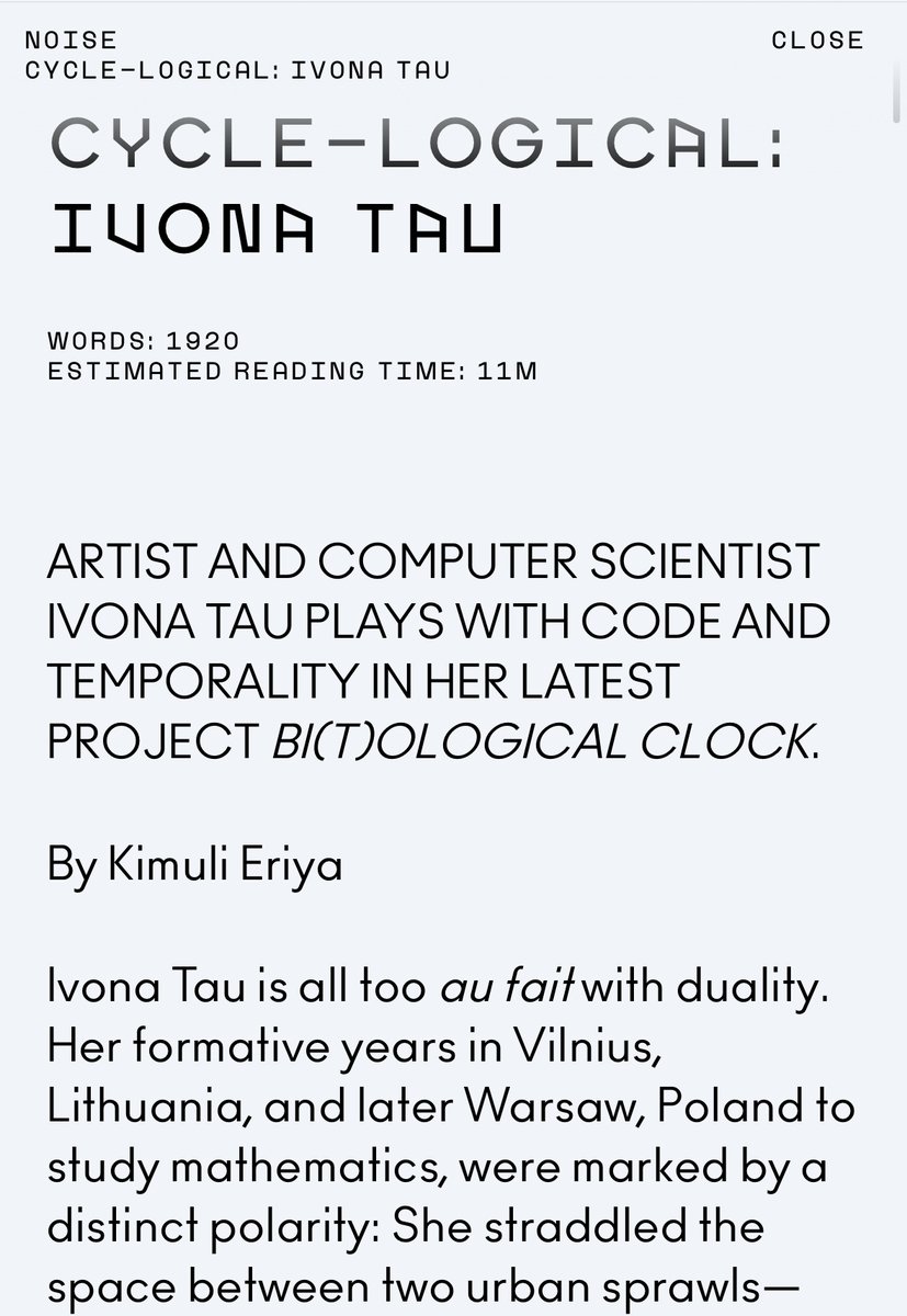 I talked recently to Beyond Noise Magazine about Bi(t)ological Clock, time, technological cycles and memory.

Read below:
thebeyondnoise.com/stories/ivona-…
