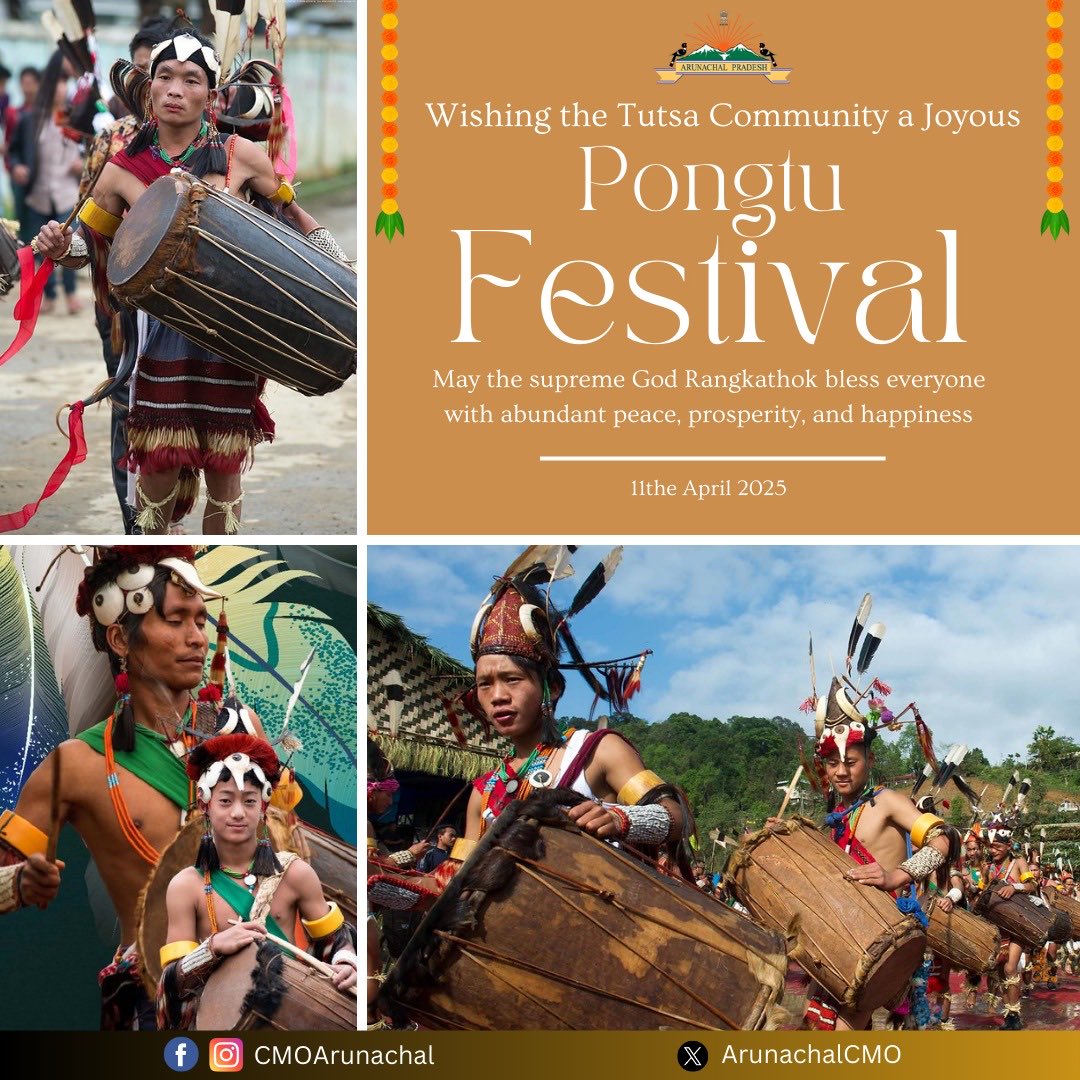 ArunachalCMO's tweet photo. Wishing everyone a joyous &amp; prosperous #PongtuFestival! May this festive season bring joy, gratitude, &amp; hope for a prosperous year ahead. As we celebrate our traditions, let’s pray to the Supreme God Rangkathok for peace, health, and a bountiful harvest.
#HappyPongtu #Tutsa https://t.co/kokbHwVVYX