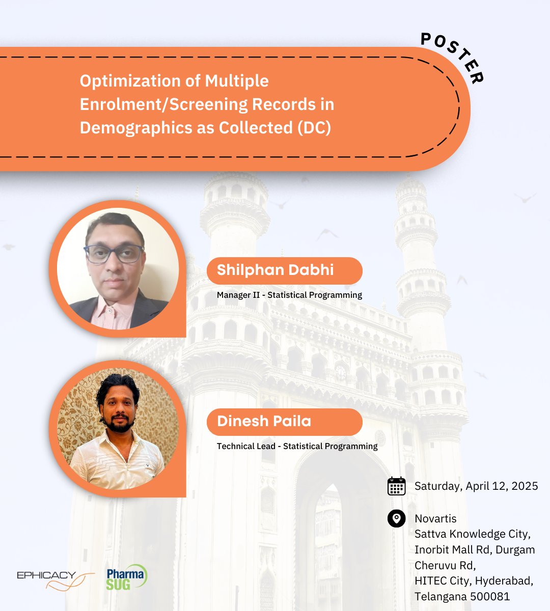 Excited for Ephicacy’s strong presence at #PharmaSUGIndia2025!
🎙️ Shashikant Kumar joins as SDE Co-Chair

🎤 Mrityunjay Kumar speaks on best practices in clinical data standards

📌 Poster by Shilphan Dabhi &amp; Dinesh Paila
Proud Gold Sponsor of this one-day event!