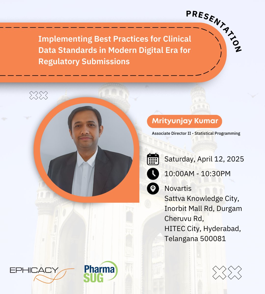 EphicacyLA's tweet photo. Excited for Ephicacy’s strong presence at #PharmaSUGIndia2025!
🎙️ Shashikant Kumar joins as SDE Co-Chair

🎤 Mrityunjay Kumar speaks on best practices in clinical data standards

📌 Poster by Shilphan Dabhi &amp; Dinesh Paila
Proud Gold Sponsor of this one-day event! https://t.co/cUKhUDvRVh