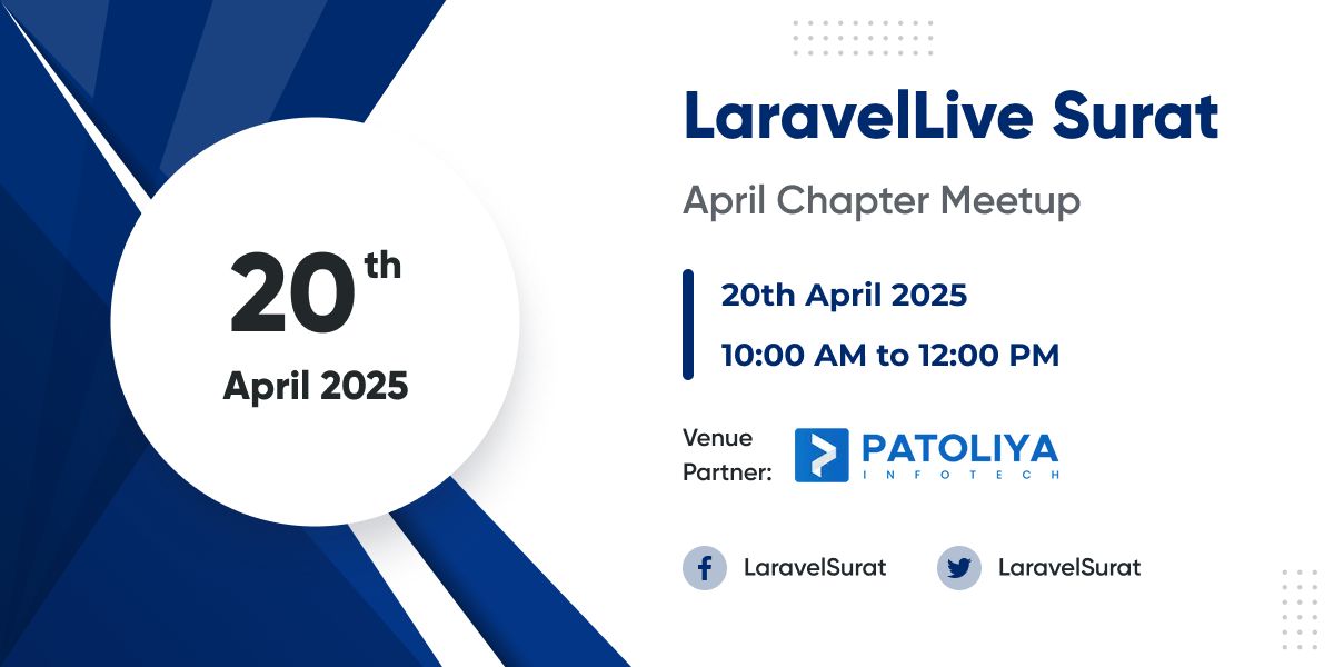 LaravelSurat's tweet image. Hello, Artisans!🙌
Get ready for the exciting #LaravelLiveSurat April-25 Chapter!
It's happening on 20th April 2025 at @PatoliyaTech 🚀
🎟️Grab your tickets now: bit.ly/LSC-April-25
@LaraconIN @laravelphp
#LaravelLiveSurat #LaraconIN #PHP #Laravel