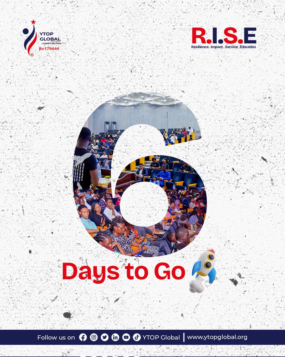 YTOPGLOBAL's tweet photo. The countdown is still on
6 days to go
As we celebrate 8 years of Impact
#YTOPat8 #YTOPGlobal #impact #service #resilience #elevation https://t.co/L5ecwXu37u
