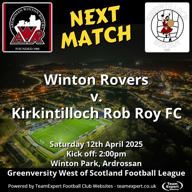 Mr Winton (@wintonrovers) on Twitter photo π
Saturday 12th April 25
<a href="/OfficialWoSFL/">West of Scotland Football League π΄σ §σ ’σ ³σ £σ ΄σ Ώ</a>
π @Greenversity First Division
β«οΈβͺοΈπ΄ <a href="/Winton_Rovers/">Ardrossan Winton Rovers</a>
ποΈ <a href="/KirkyRobRoyFC/">Kirkintilloch Rob Roy FC</a> π΄β«οΈ
π Winton Park, Ardrossan
β½οΈ Kick Off 2.00pm
#MonTheWinton ππ π
Saturday 12th April 25
<a href="/OfficialWoSFL/">West of Scotland Football League π΄σ §σ ’σ ³σ £σ ΄σ Ώ</a>
π @Greenversity First Division
β«οΈβͺοΈπ΄ <a href="/Winton_Rovers/">Ardrossan Winton Rovers</a>
ποΈ <a href="/KirkyRobRoyFC/">Kirkintilloch Rob Roy FC</a> π΄β«οΈ
π Winton Park, Ardrossan
β½οΈ Kick Off 2.00pm
#MonTheWinton ππ