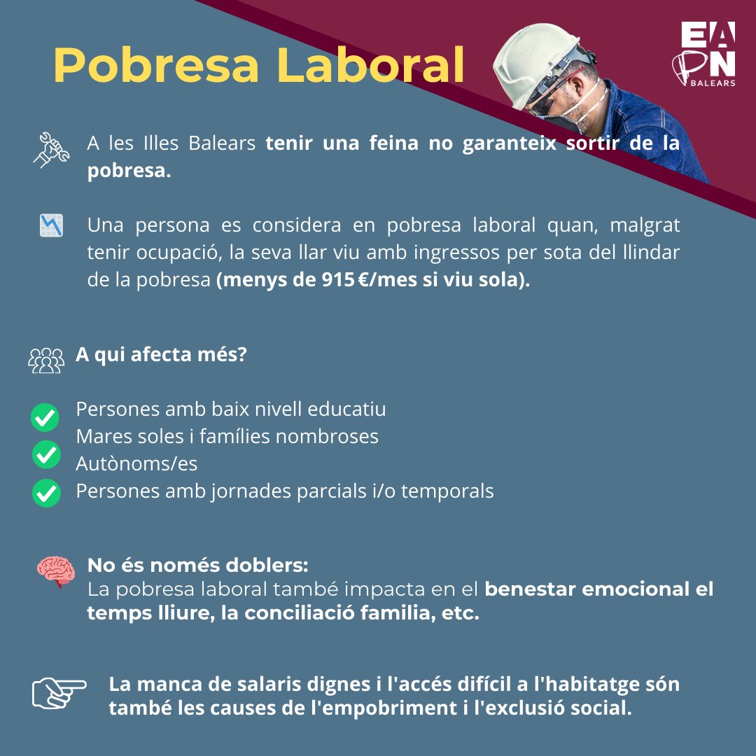 Sabies que tenir feina ja no garanteix sortir de la pobresa?
👉A les Illes Balears, una de les regions més turístiques de l'Estat espanyol, milers de persones treballen cada dia... però no arriben a final de mes. 
💼💔 #EnXarxaSempreSumam