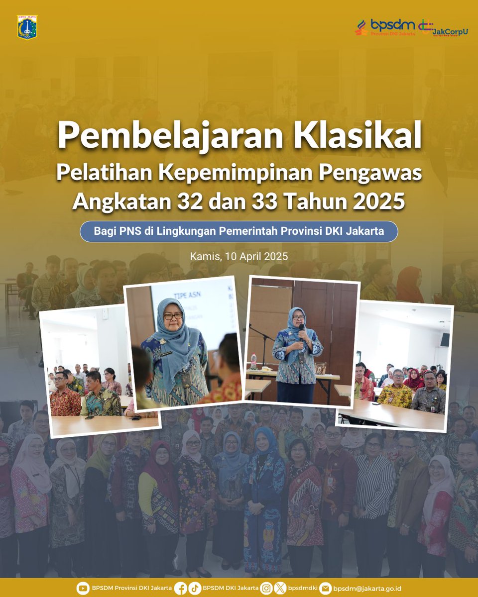 bpsdmdki's tweet photo. Pembelajaran Klasikal bagi peserta PKP Angkatan 32 dan 33 Tahun 2025 di lingkungan Pemerintah Provinsi DKI Jakarta. 

Semoga pelatihan ini dapat meningkatkan profesionalisme dan kompetensi peserta dalam mendukung transformasi Jakarta menuju kota global 😁🙏🏼 https://t.co/3as4vnCNbv