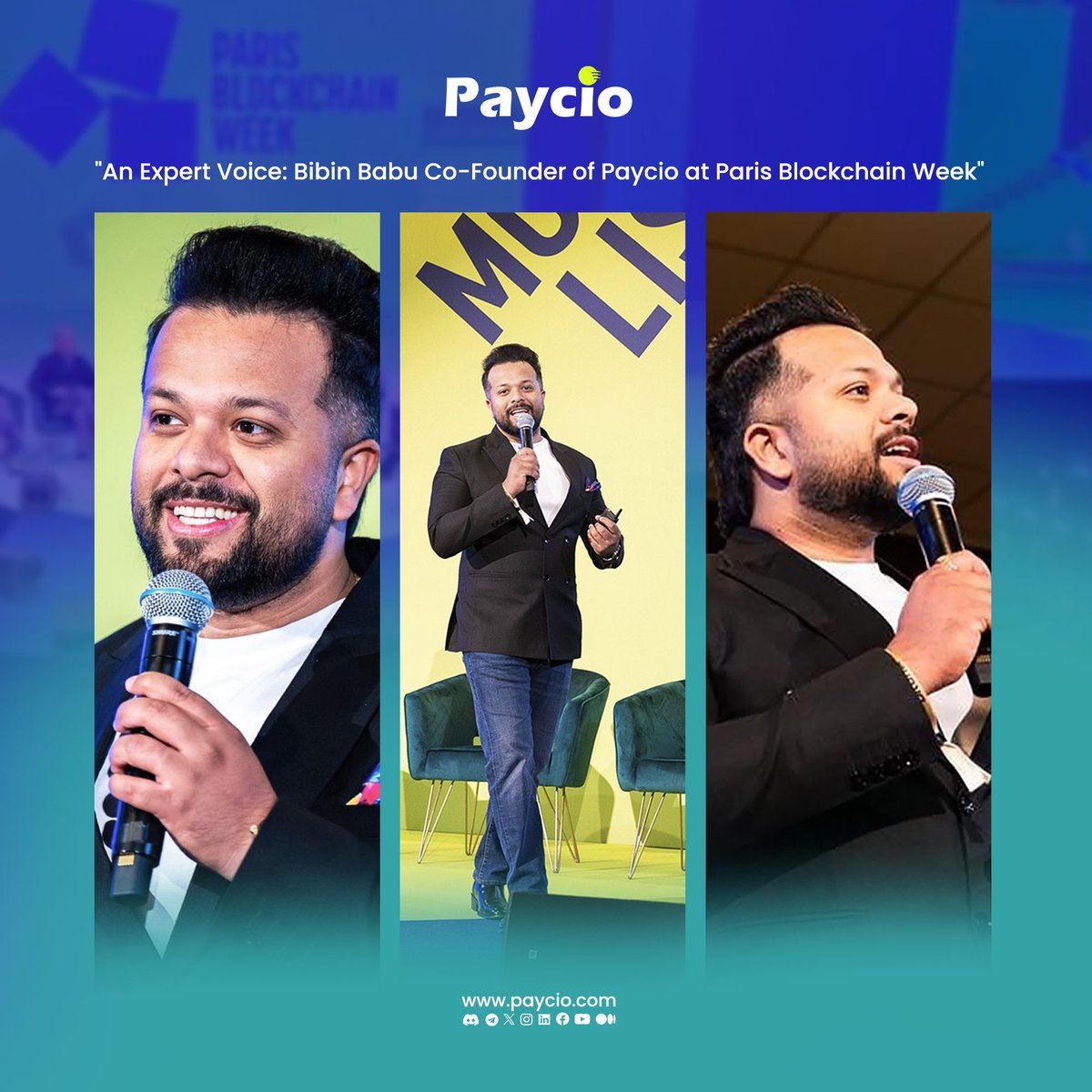 Here we see co-founder Bibin Babu rocking the stage in Paris! Over the past few days, he represented Paycio at <a href="/ParisBlockWeek/">Paris Blockchain Week</a> , meeting with innovators and investors. While the crypto space is full of noise, #Paycio focuses on security with ease.

We're building a platform that