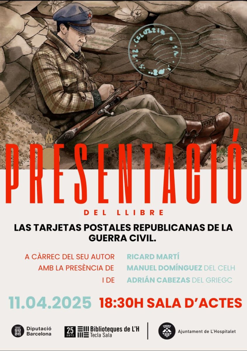 GRIEGC1's tweet photo. Hoy viernes 11 d'abril a las 18:30 horas
Biblioteca Tecla Sala de L'Hospitalet de Llobregat (Av. Josep Tarradellas n44) 
Presentación de los dos Volúmenes de Las Tarjetas Postales Republicanas.
#guerra #guerracivil #guerracivilespañola #barcelona #catalunya #libros #publicaciones https://t.co/yNhu9bjIEk