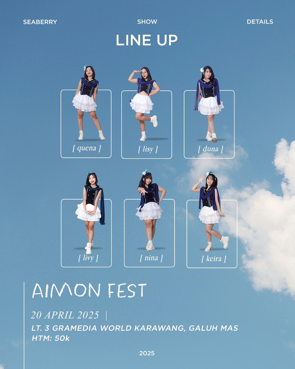 seaberryidol's tweet photo. Dear Seanation,
We will sail to AIMON FEST KARAWANG!
Come sail with us!
Check out the schedule!
Date : Sunday, 20 April 2025
Perform : 17.30 WIB
Direct selling : 12.00
Location : Lt. 3 Gramedia World Karawang, Galuh Mas
HTM: 50K
#SEAYOU
#SEAisComing https://t.co/PqVEYqZu32