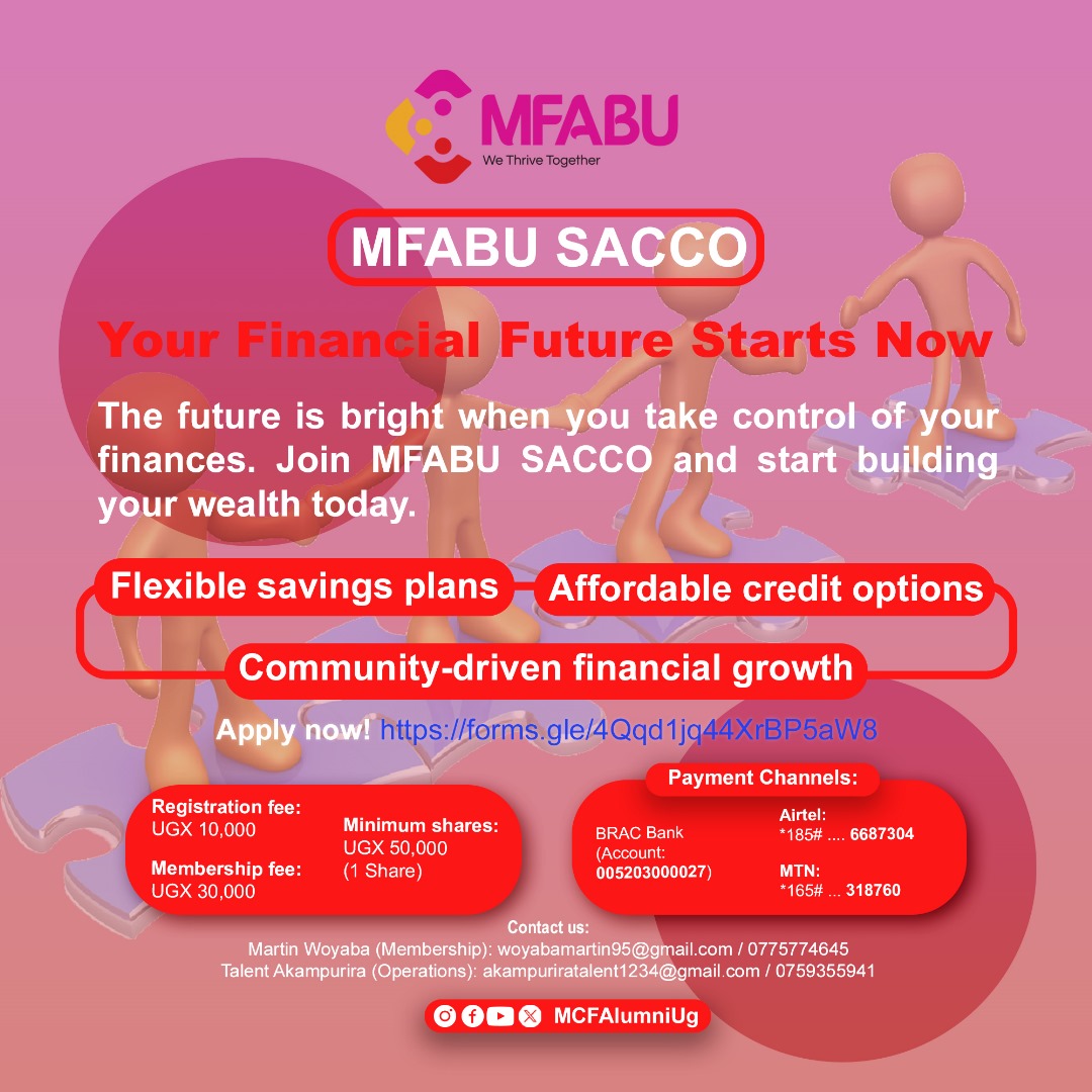 MCFAlumniUg's tweet photo. Physical growth is just the beginning. Take control of your financial future with MFABU SACCO. Join today and start building the prosperity you deserve.

https://t.co/X4QmTJKncT

 #FinancialGrowth #MFABUSACCO
#MFABU
#WeThriveTogether
#MakingPossibleTogether https://t.co/bVPlFVjwcL
