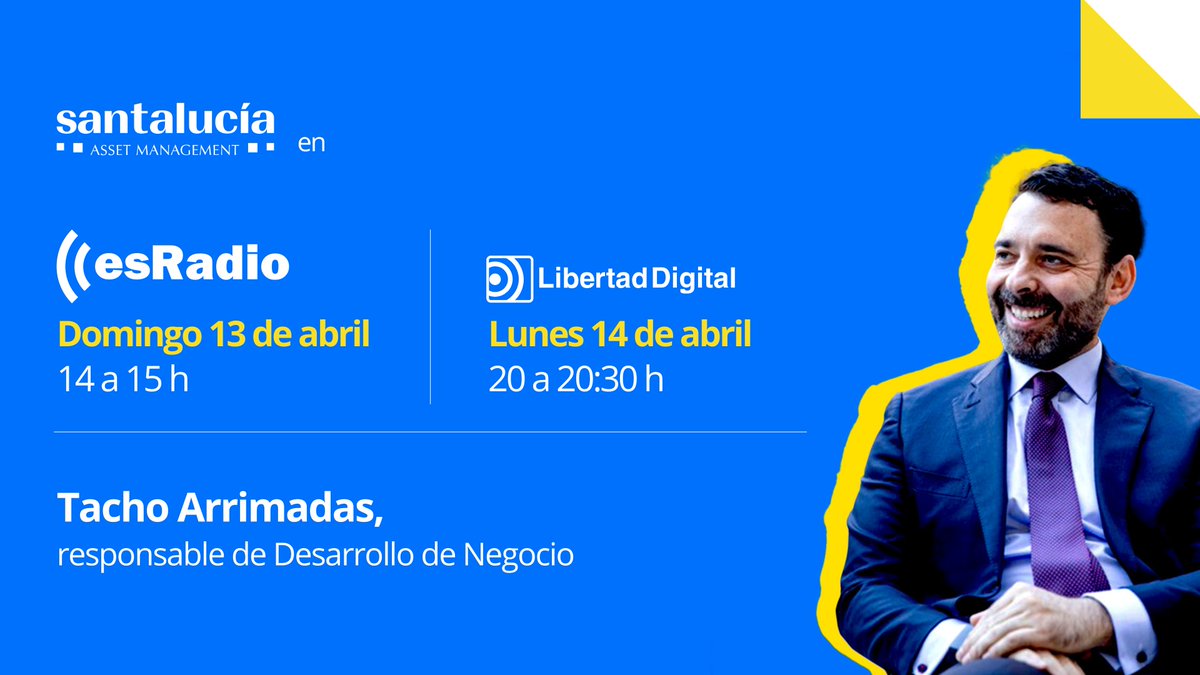 SantaluciaAM's tweet image. ¡Entrevista exclusiva!🎙️ Tacho Arrimadas, de @SantaluciaAM, hablará el domingo y el lunes sobre estrategias de inversión en @esRadio &amp;amp; @LibertadDigital TV

¡No te lo pierdas!

#Inversiones #MercadosFinancieros #SantalucíaAM