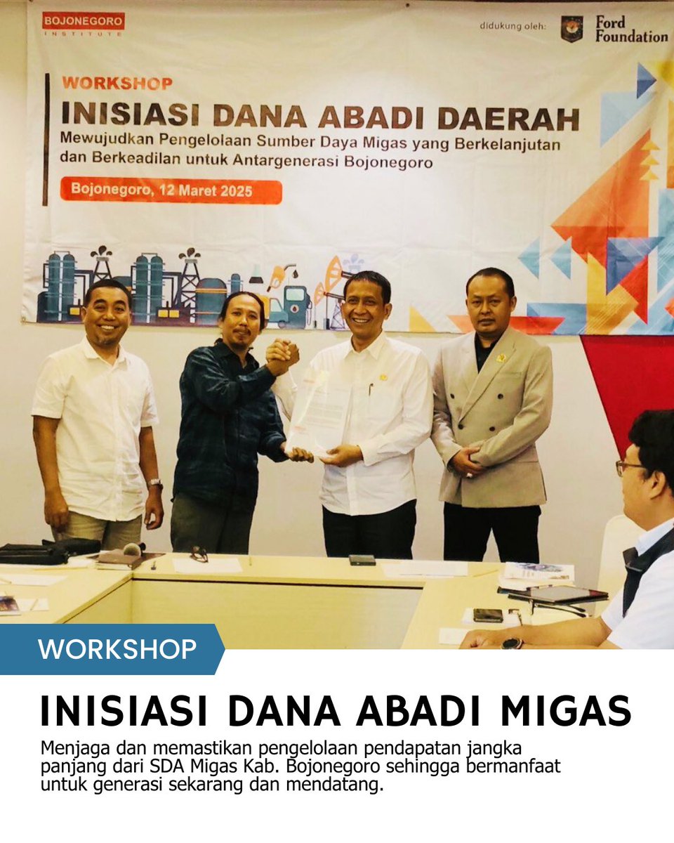 BjnInstitute's tweet photo. Bojonegoro Institute (BI), menyelenggarakan workshop inisiasi Dana Abadi Daerah (DAD), dengan tema “Mewujudkan Pengelolaan SDA Migas Berkelanjutan dan Berkeadilan untuk Antargenerasi Bojonegoro,” pada Rabu, 12 Maret 2025. https://t.co/CzhPjPWPt4