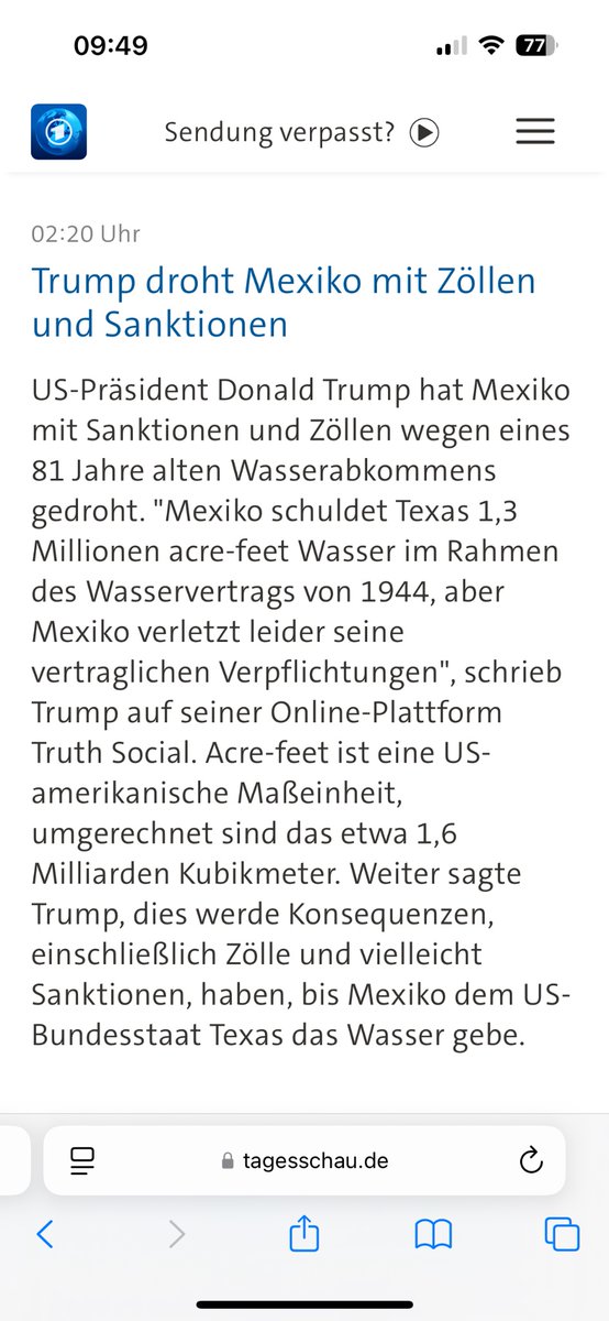 #TrumpTarrifs  hat echt nicht mehr alle Nadeln an der Tanne.
Soll Mexiko doch Texas Fluten. Einfach die 1,6 Mrd. Kubikmeter auf einmal nach Texas “schicken”