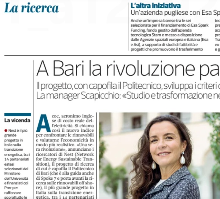 «L’Acoe  - dice Gabriella Scapicchio, direttrice Fondazione @NEST - è un traguardo importante per la transizione energetica». Utile soprattutto in #puglia, anche nel 2023 prima in Italia per produzione eolica e fotovoltaica. 
Oggi nello SpecialeAmbiente #CorrieredelMezzogiorno